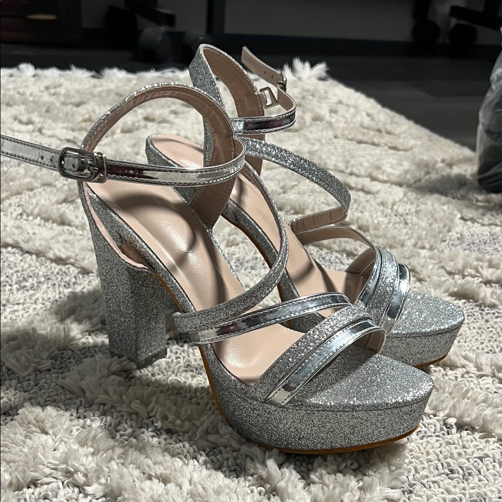 Silver Glitter Platform Heels
